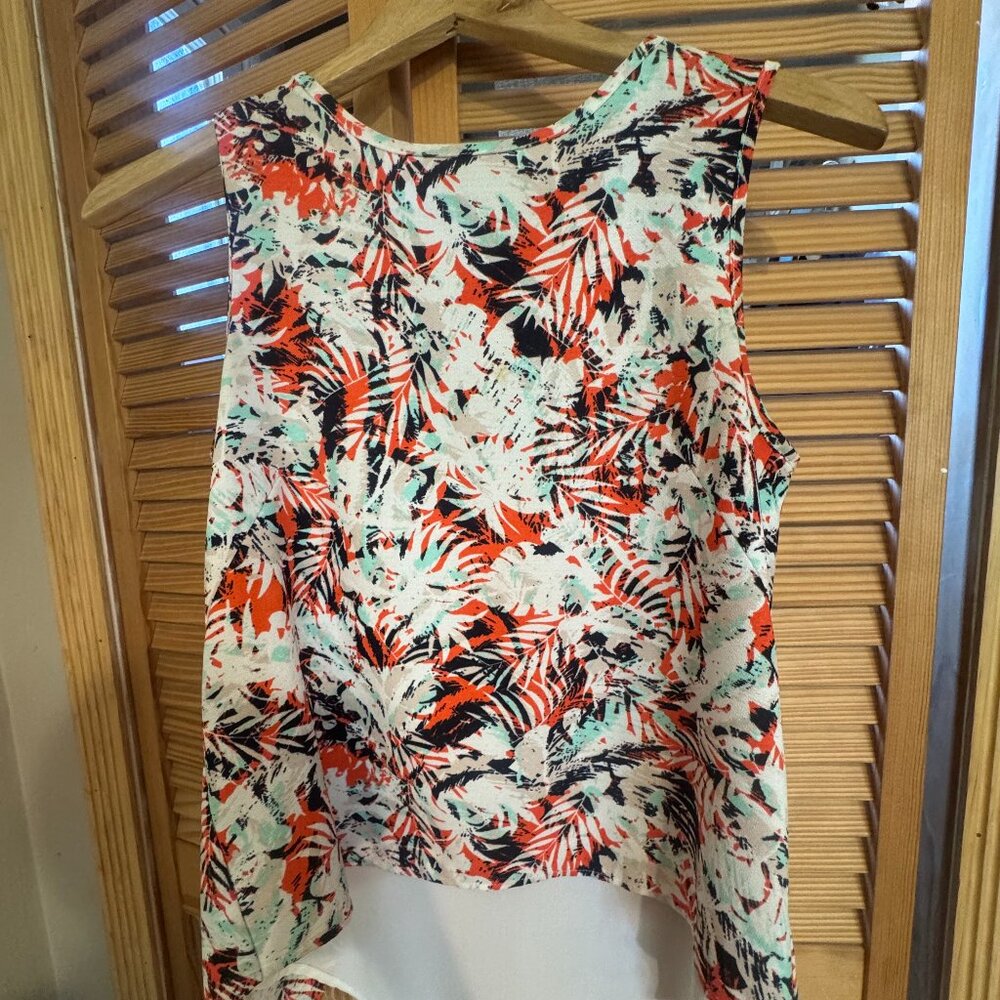 Collective Concepts Tropical Print Sleeveless Blouse XS Petite Open Back Layered